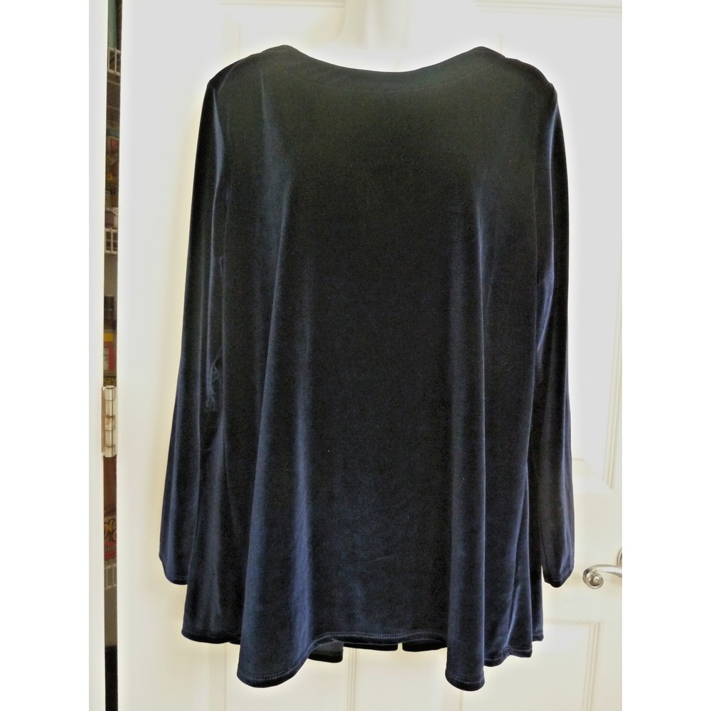 NEW ESTELLE & FINN Sz XL Velvet Tunic Top Hi-Lo Double Pleated Back Navy Blue